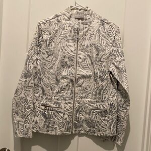 Chico's Platinum Cream and Gray Paisley Zip-Front Jacket